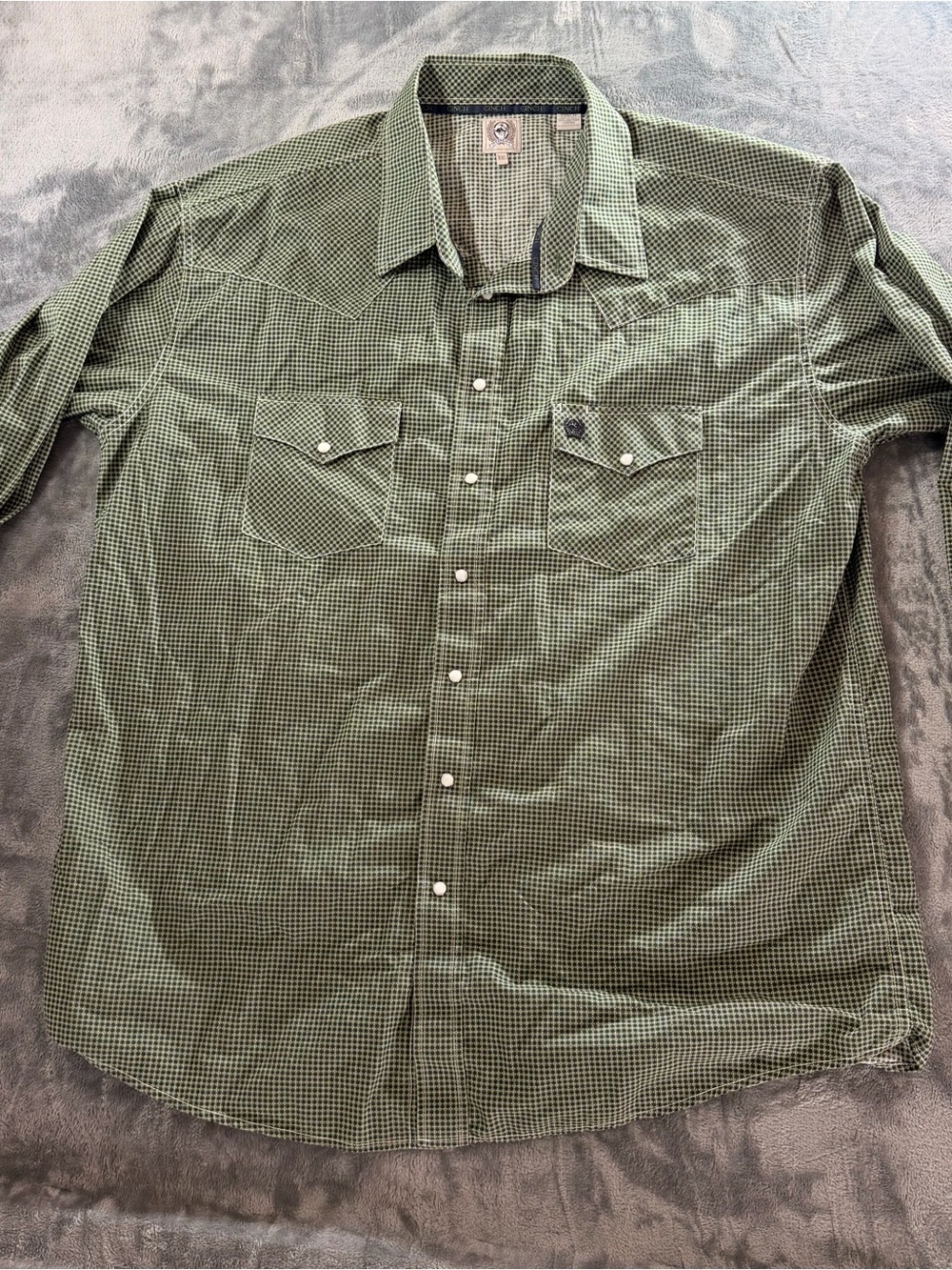 Cinch Green and Navy Check Snap-up Up western Shirt.